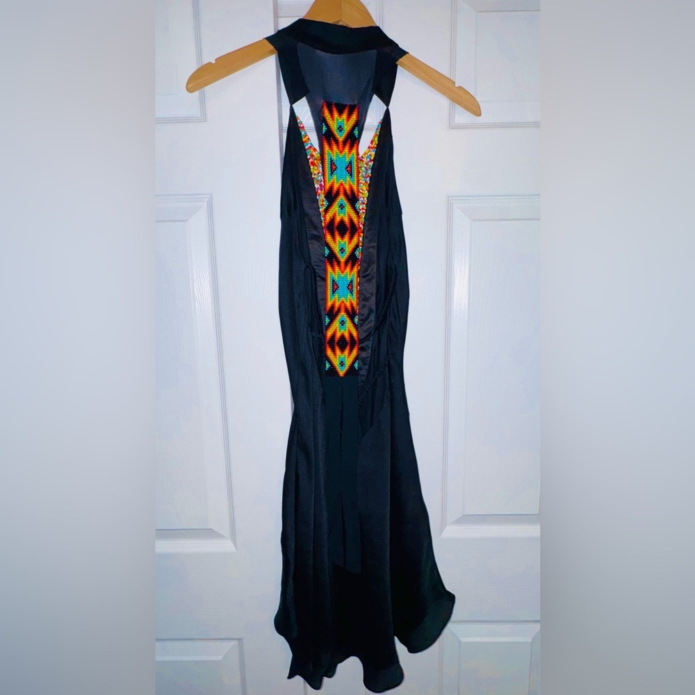 Sotto Couture  Artisan Hand Beaded Halter Dress — Vintage Wearable Textile Art